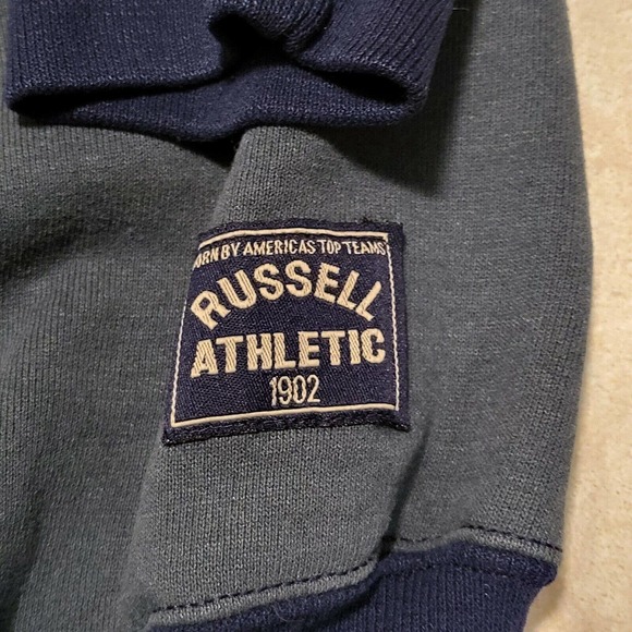 VTG 90s Russell Athletic Mens 2XL Striped Colorblock Crewneck Sweatshirt USA - Picture 2 of 10